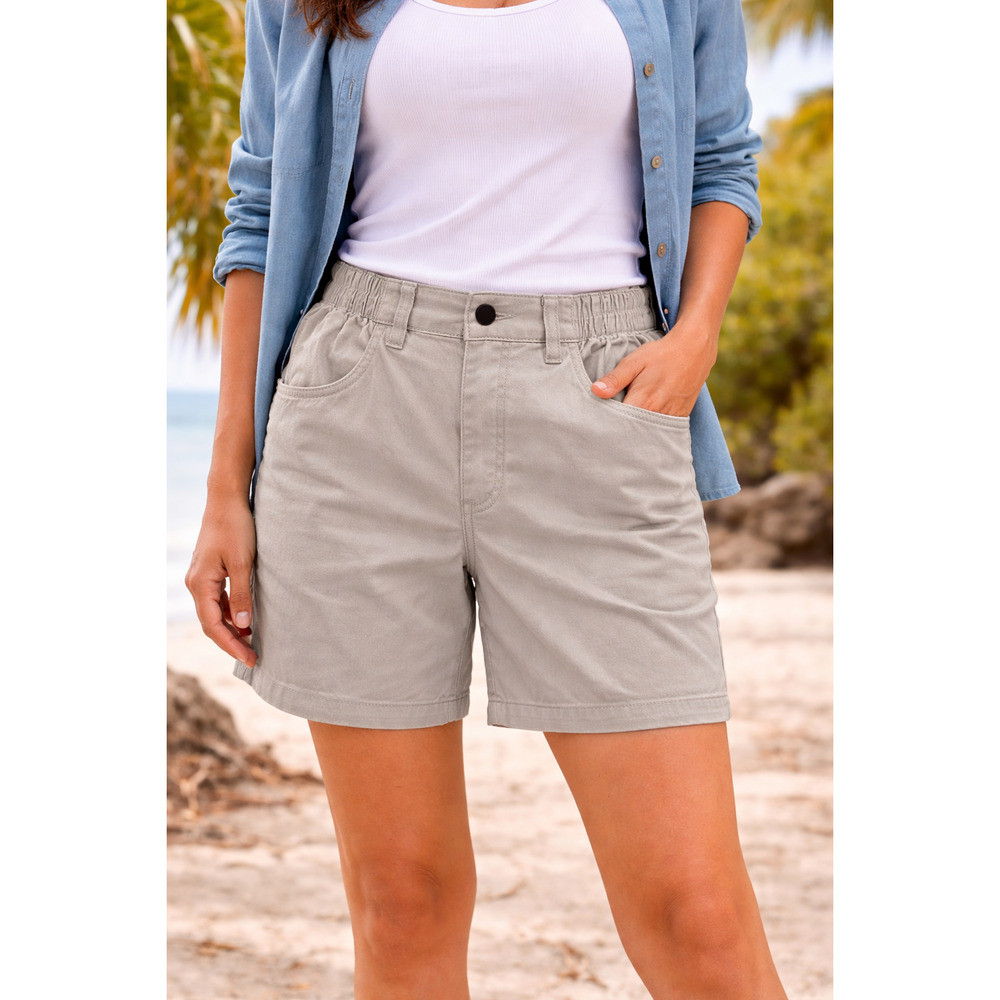 Lee Khaki Shorts  High Rise Elastic Waist Stretch 5 Pocke Gopcore Causal 12